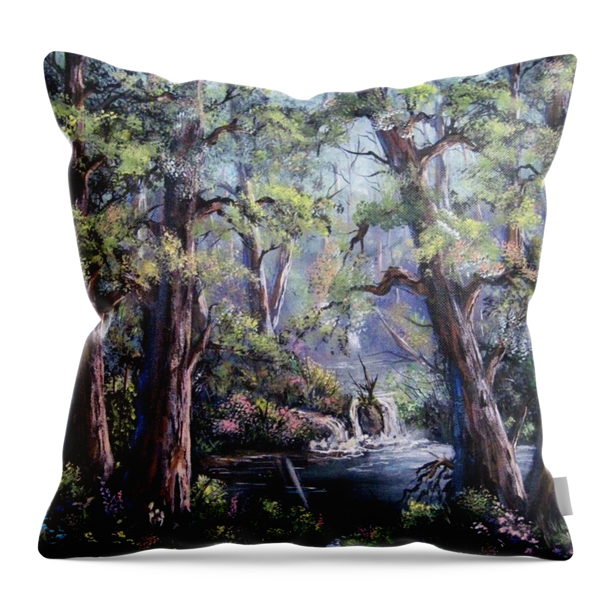Forest Throw Pillow featuring the painting Hidden waters by Megan Walsh