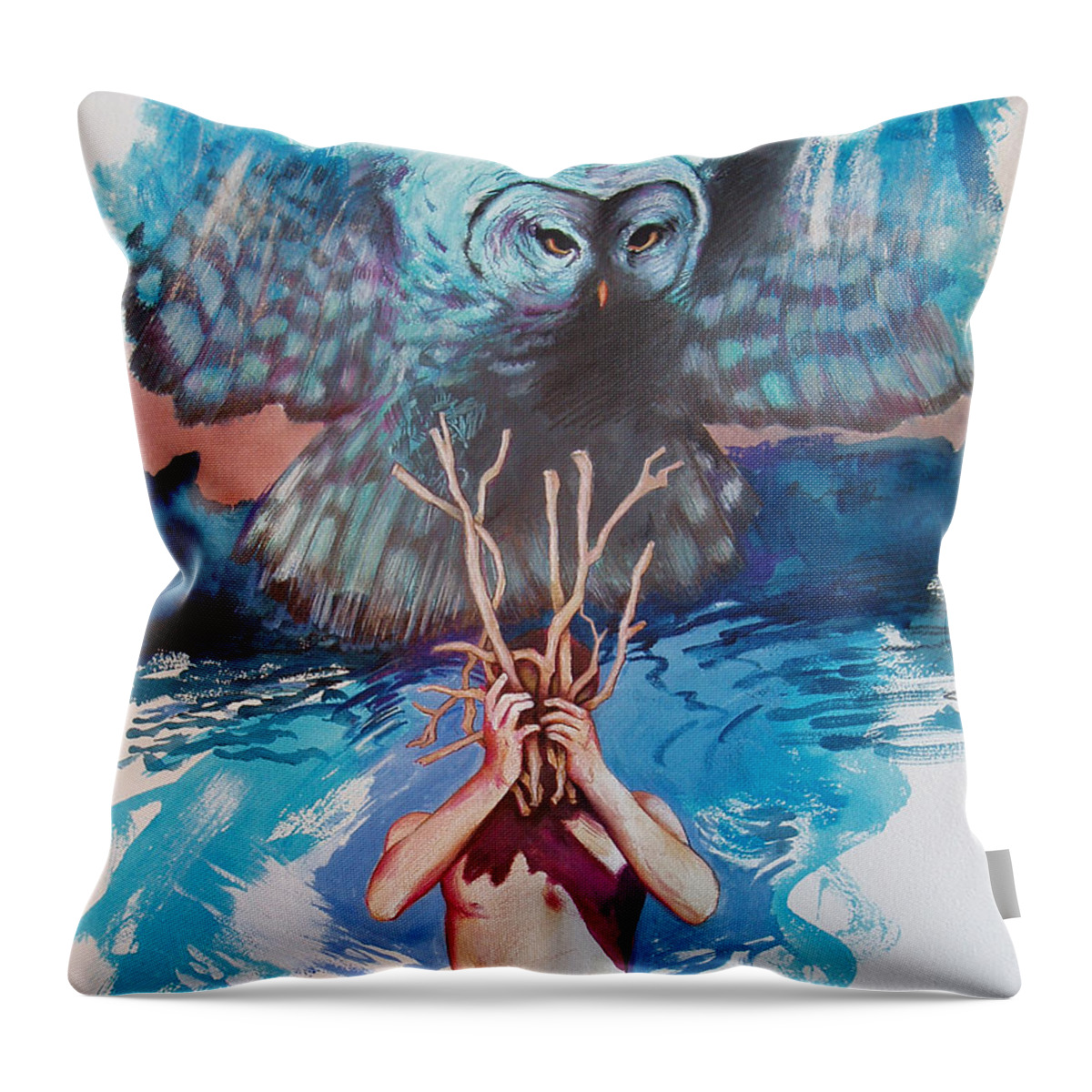 Owl Throw Pillow featuring the painting Hide and Seek by Rene Capone