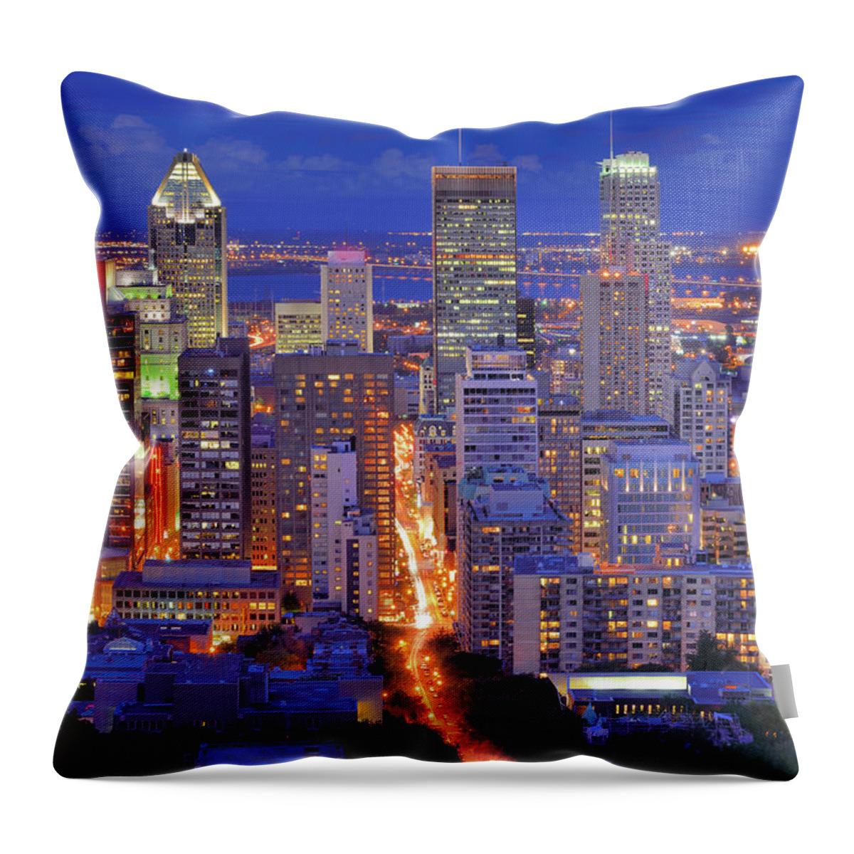 Tranquility Throw Pillow featuring the photograph High Angle Night View Of Downtown by Wei Fang