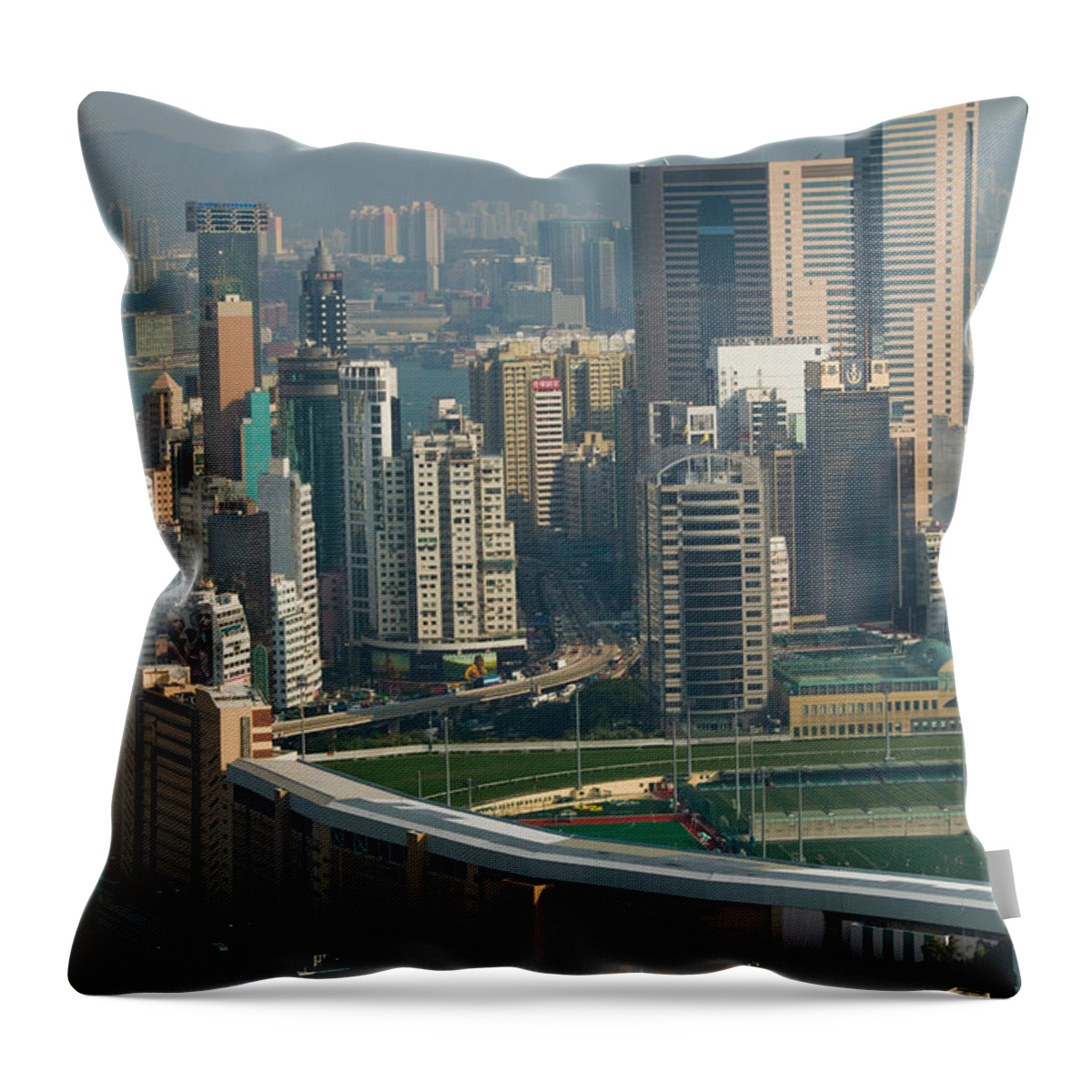 Photography Throw Pillow featuring the photograph High Angle View Of A Horseracing Track by Panoramic Images