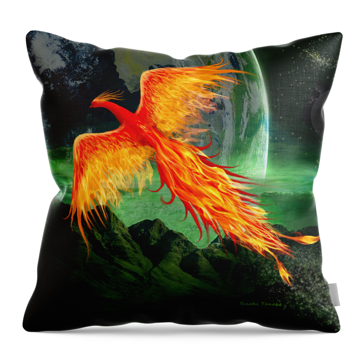 Phoenix Throw Pillow featuring the digital art High Flying Phoenix by Yuichi Tanabe