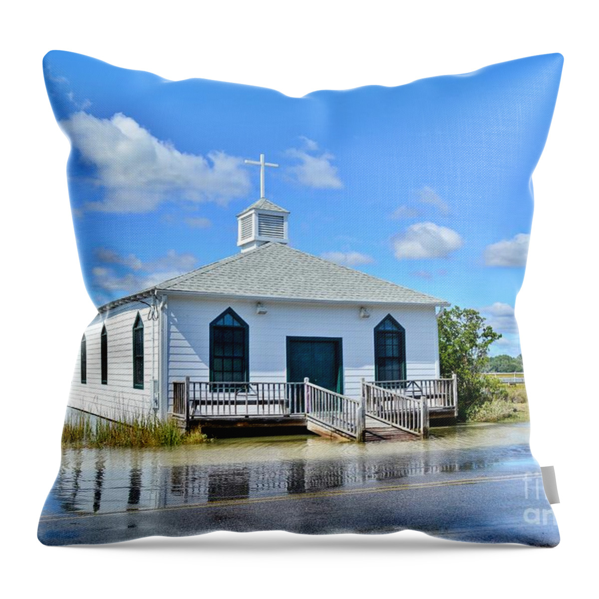 Historic Throw Pillow featuring the photograph High Tide At Pawleys Island Church by Kathy Baccari