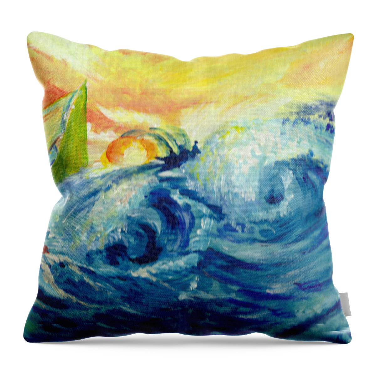 Seascape Throw Pillow featuring the painting High Tide by Sarabjit Singh