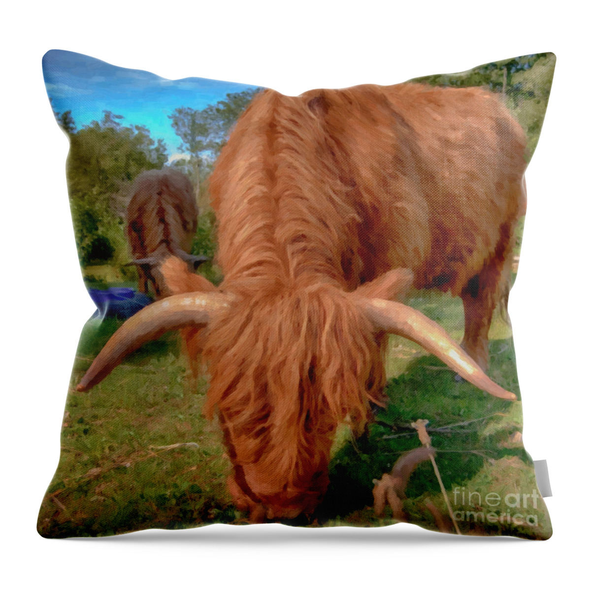 Alone Throw Pillow featuring the painting Highland Cow Painting by Antony McAulay