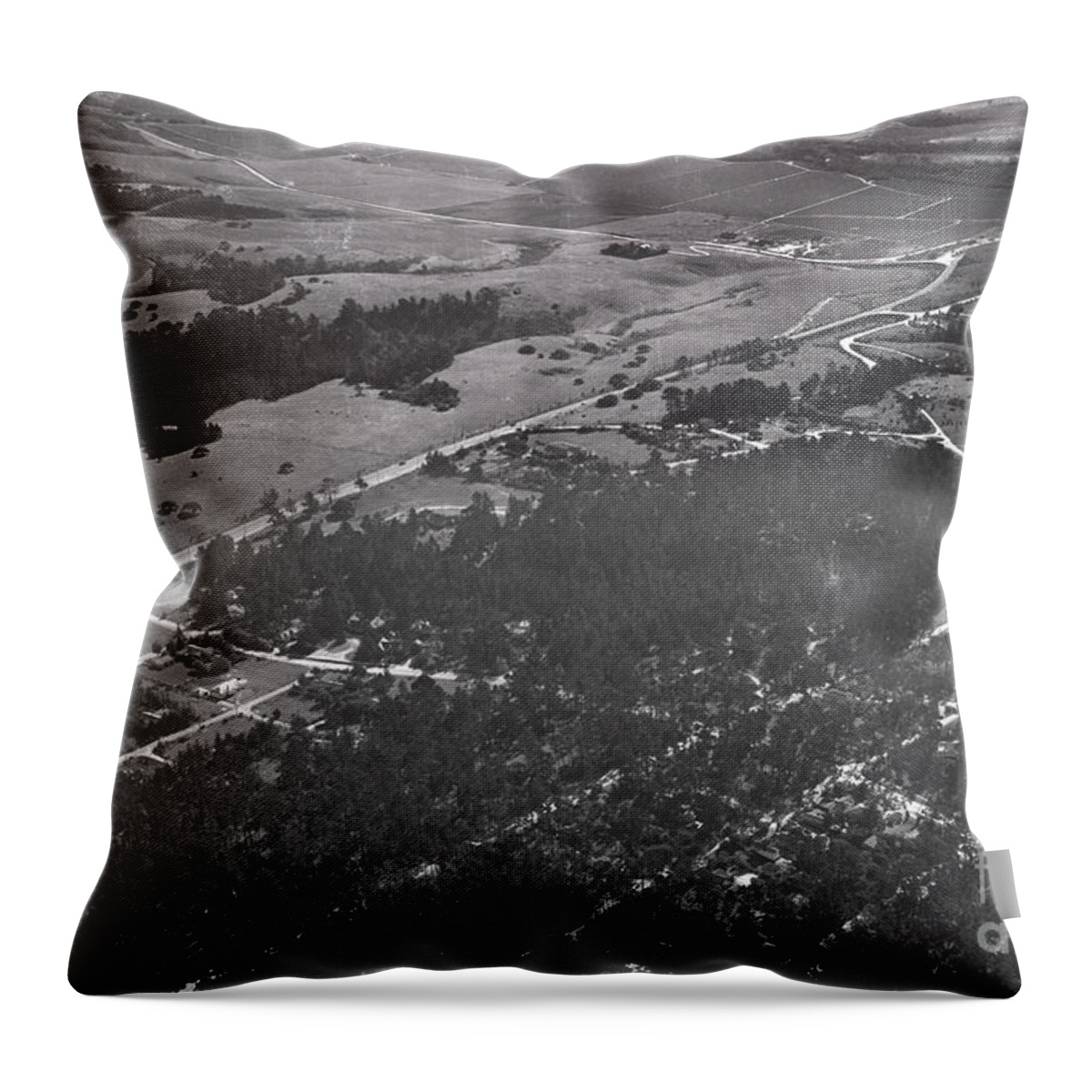 Highway One Throw Pillow featuring the photograph Highway One at Ocean Avenue Carmel circa 1939 by Monterey County Historical Society