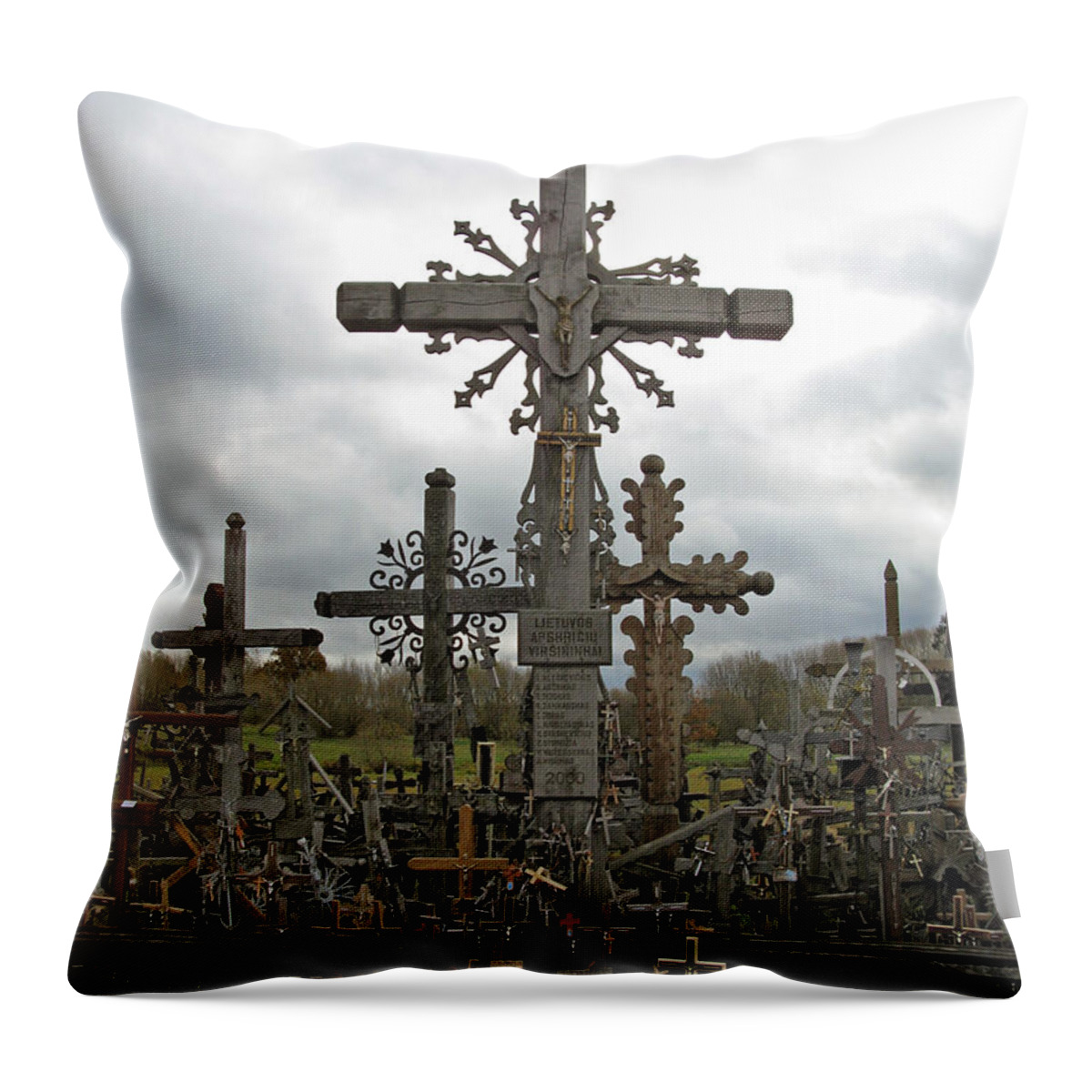 Lithuania Throw Pillow featuring the photograph Hill of Crosses 06. Lithuania. by Ausra Huntington nee Paulauskaite