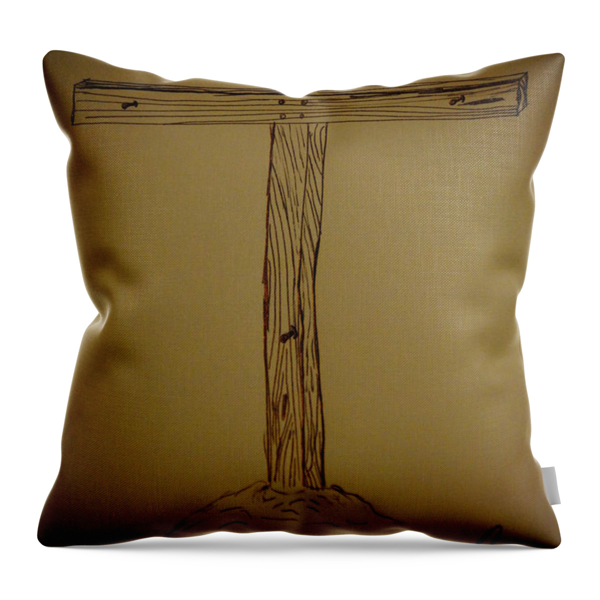 Cross Throw Pillow featuring the drawing Him Alone by Eric Liller