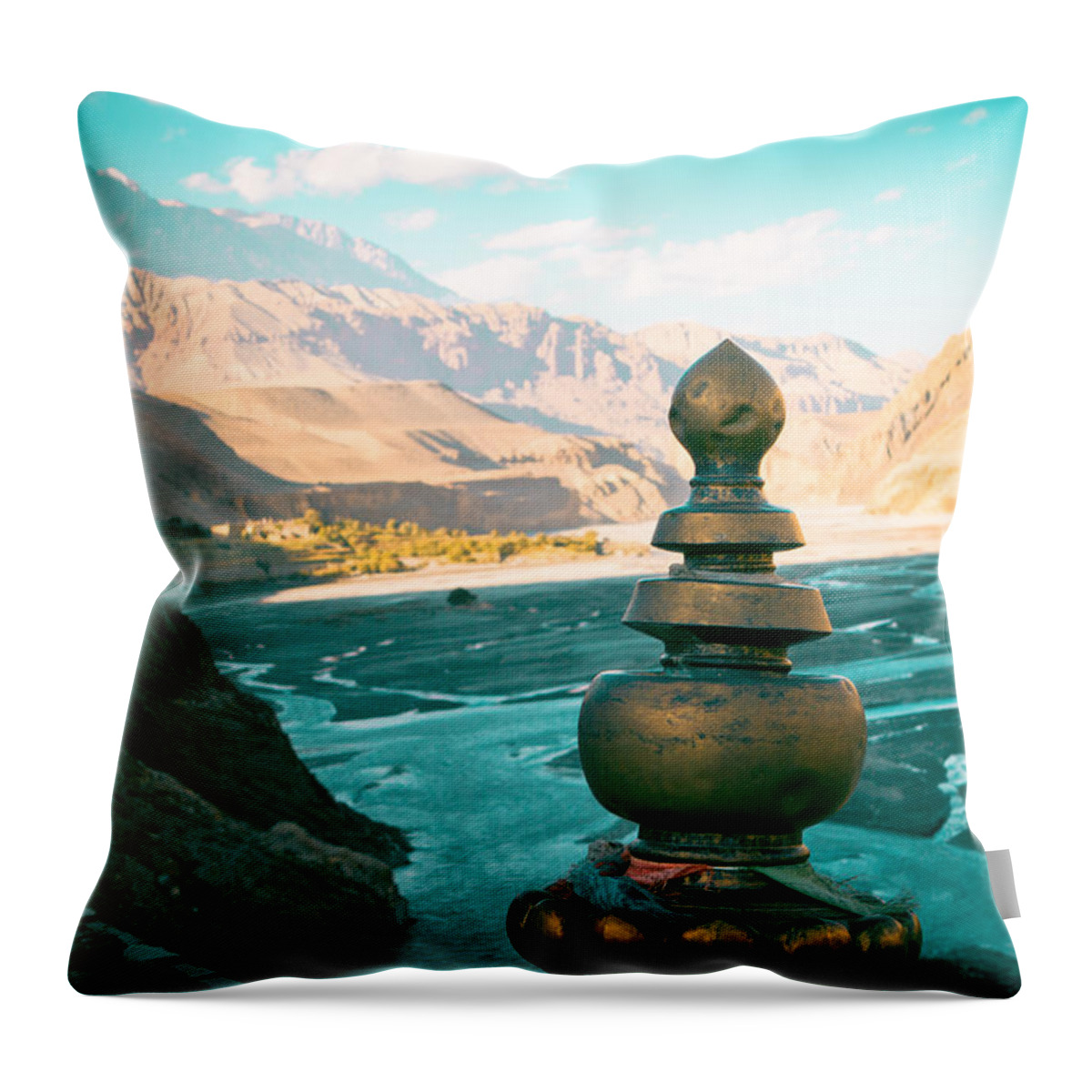 Landscape Throw Pillow featuring the photograph Himalayas road to Upper Mustang from Kagbeni by Raimond Klavins