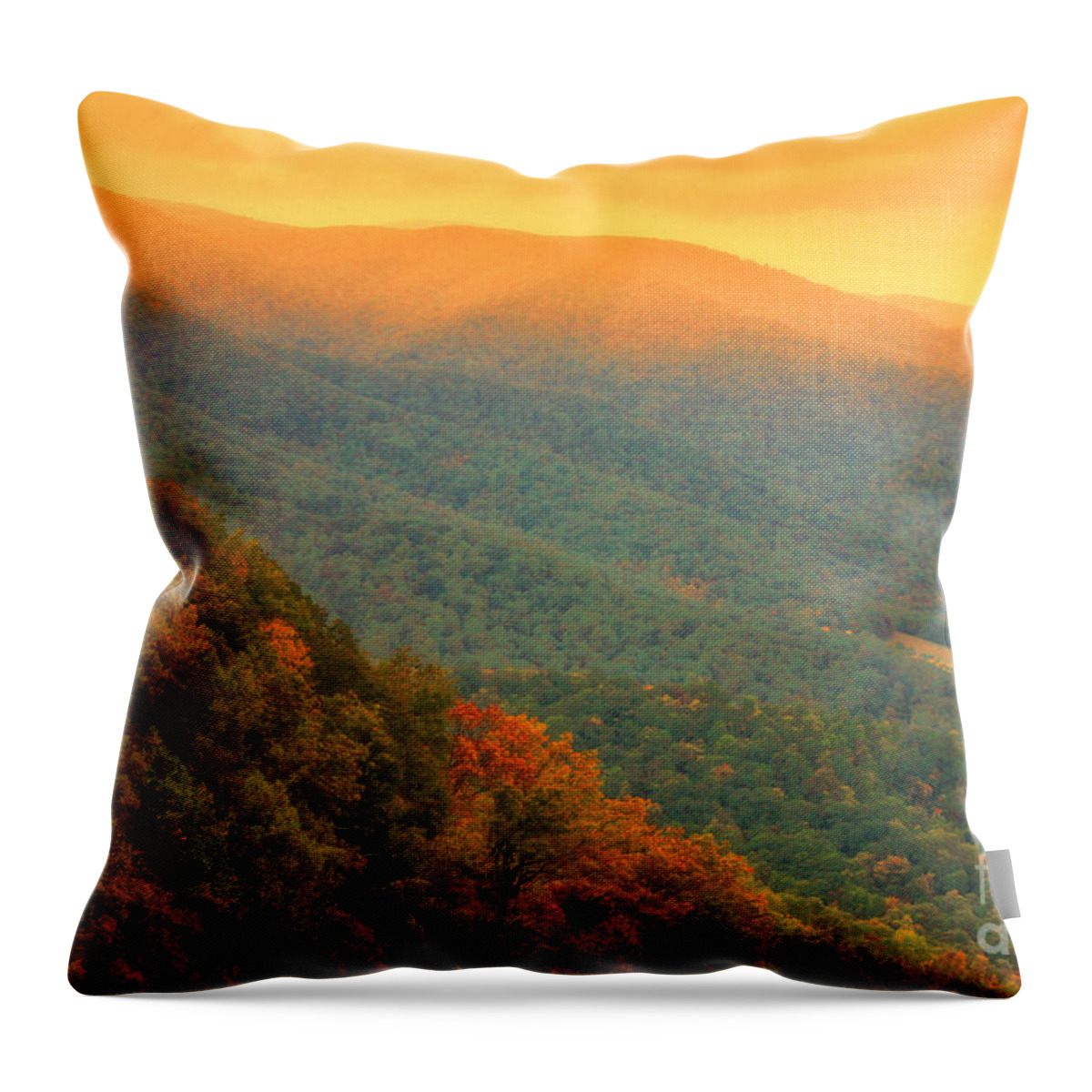 Mountains Throw Pillow featuring the photograph Hint of Orange on the Blue Ridge Parkway by Ola Allen
