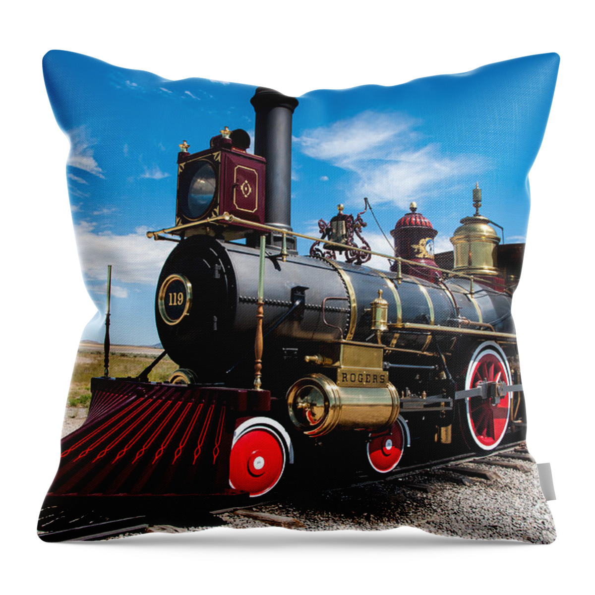 Historic Throw Pillow featuring the photograph Historic Steam Locomotive - Promontory Point by Gary Whitton