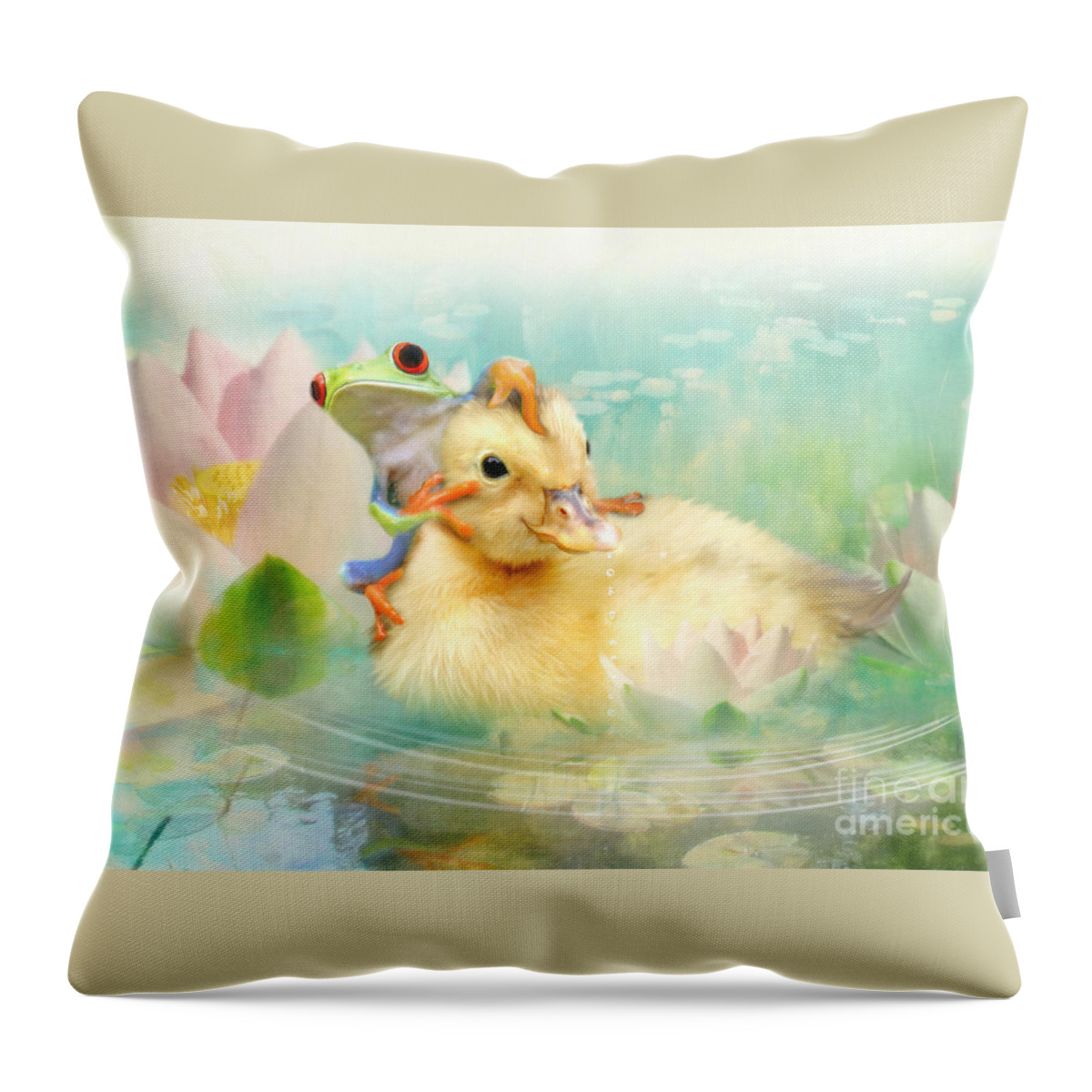 Duck Throw Pillow featuring the digital art Hitching a Ride by Trudi Simmonds