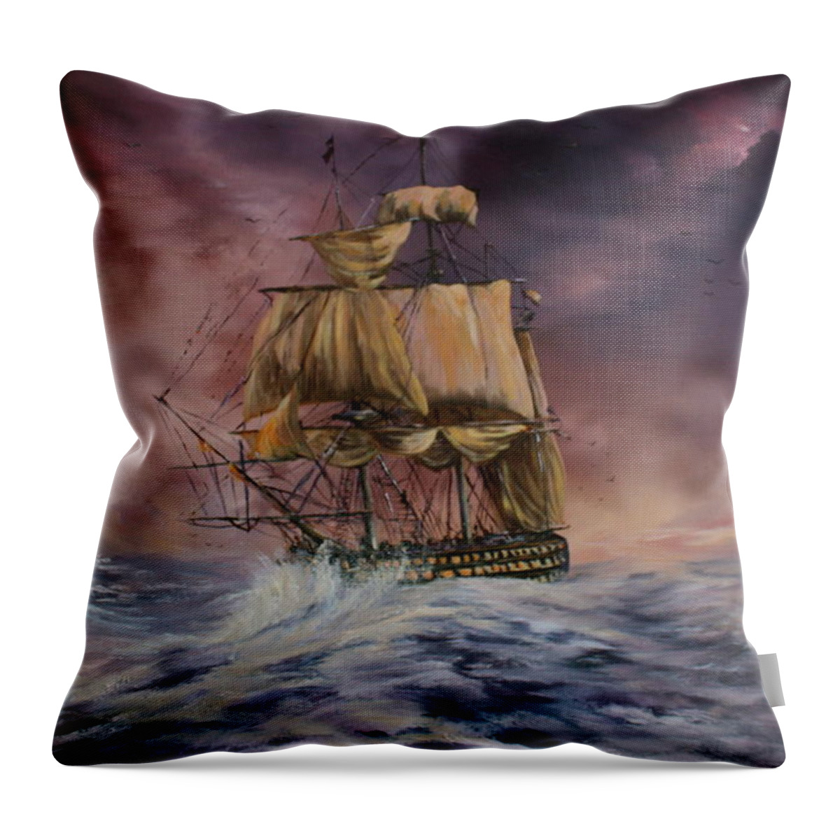 H.m.s Victory Throw Pillow featuring the painting H.M.S Victory by Jean Walker