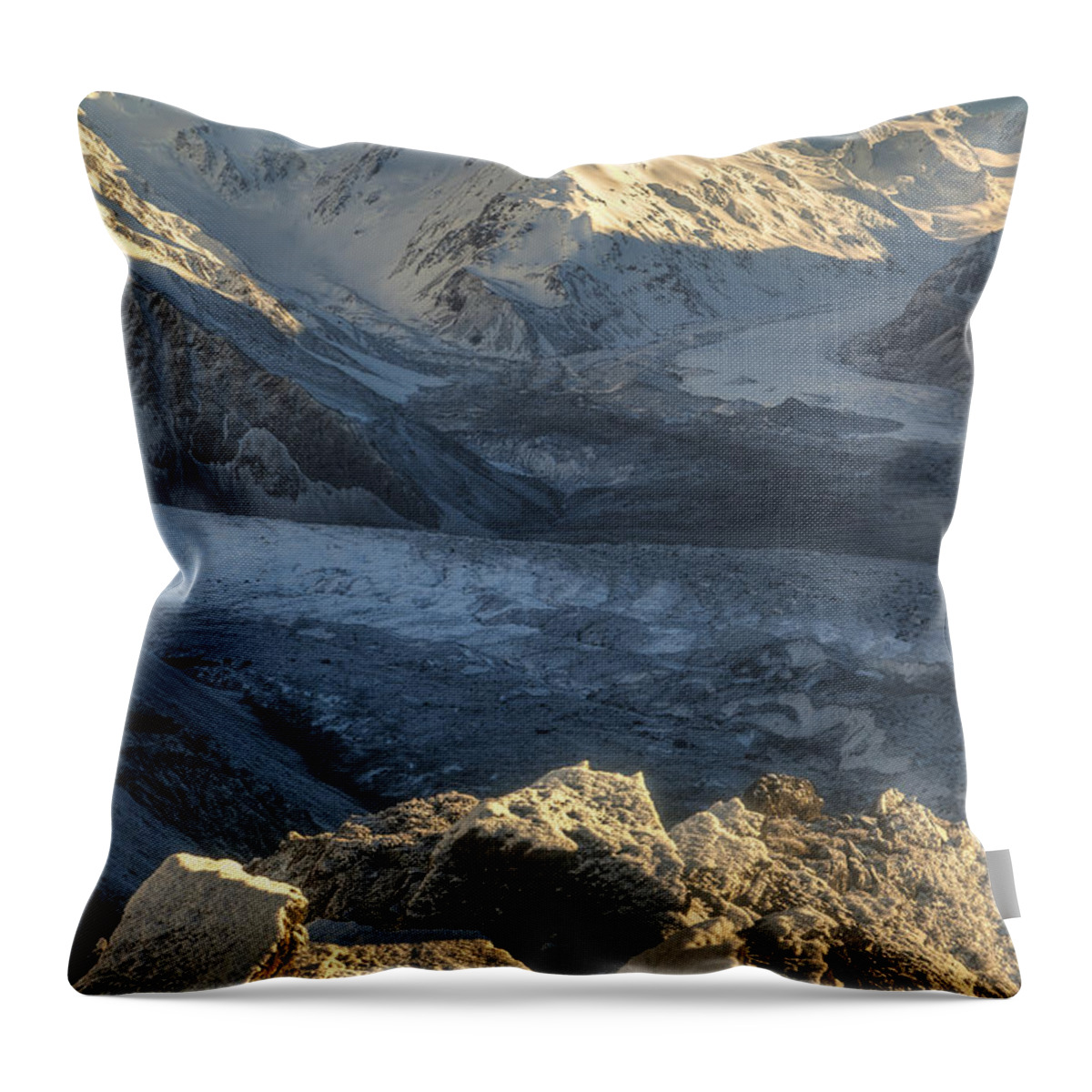 Feb0514 Throw Pillow featuring the photograph Hochstetter And Tasman Glaciers Dawn by Colin Monteath