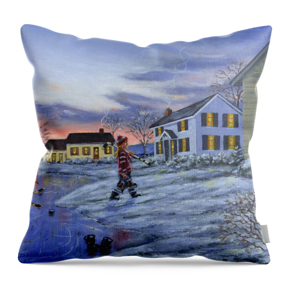 Girl Throw Pillow featuring the painting Hockey Girl by Richard De Wolfe