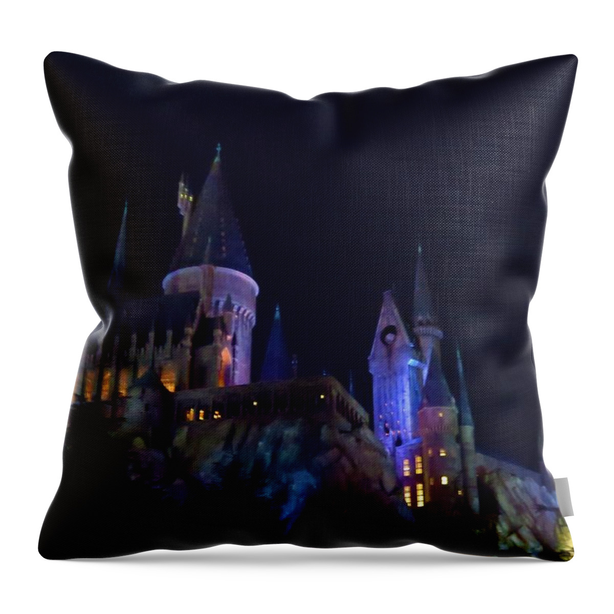 Kathy Long Throw Pillow featuring the photograph Hogwarts Castle at Night by Kathy Long
