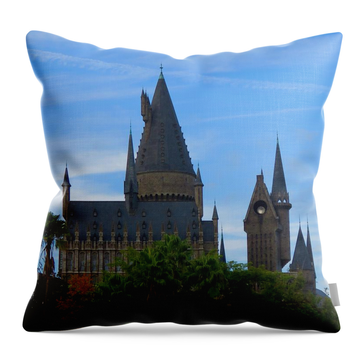 Kathy Long Throw Pillow featuring the photograph Hogwarts Castle with Towers by Kathy Long