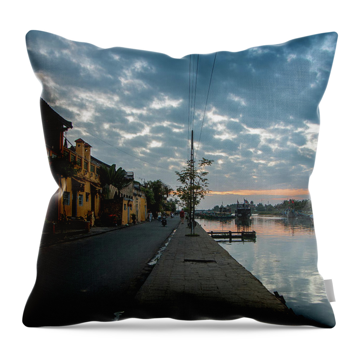 Tranquility Throw Pillow featuring the photograph Hoi An At Dawn by Arnaud Foucard