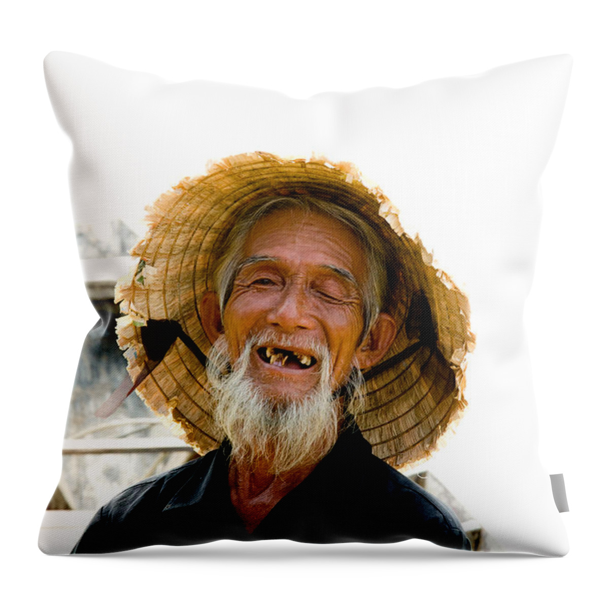 Close-up. Unesco Throw Pillow featuring the photograph Hoi An Fisherman by David Smith