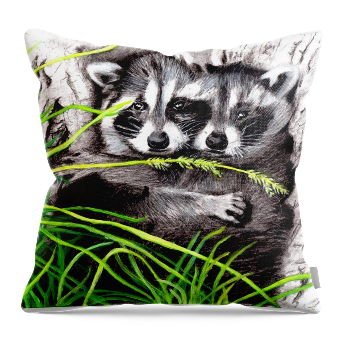 Racoons Throw Pillow featuring the drawing Hold Me Tight by Cassy Allsworth