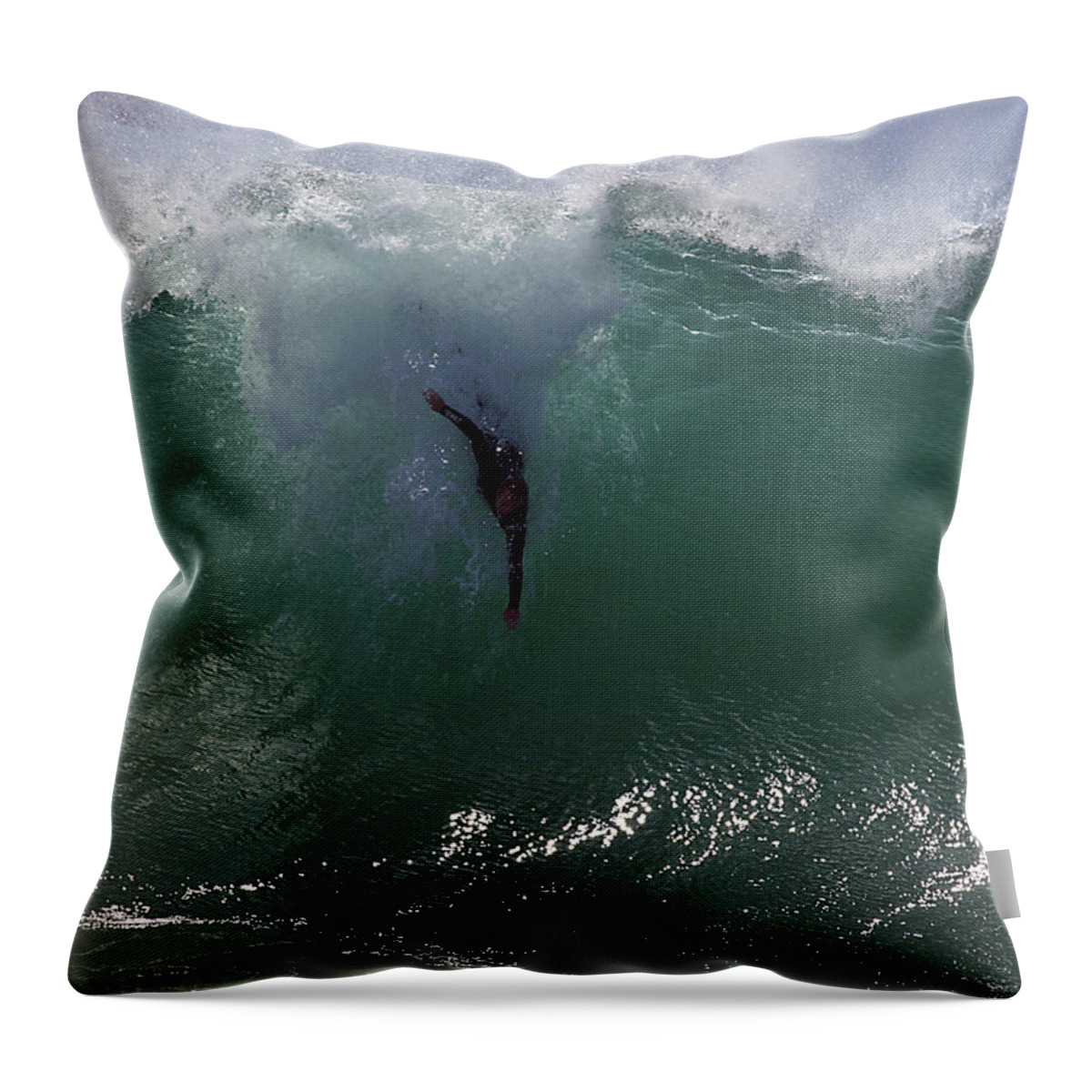 Big Surf Throw Pillow featuring the photograph Hold Your Breath by Joe Schofield