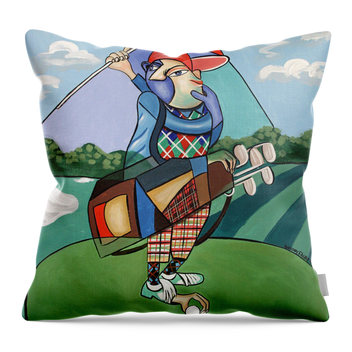 Hole In One Throw Pillow featuring the painting Hole In One by Anthony Falbo