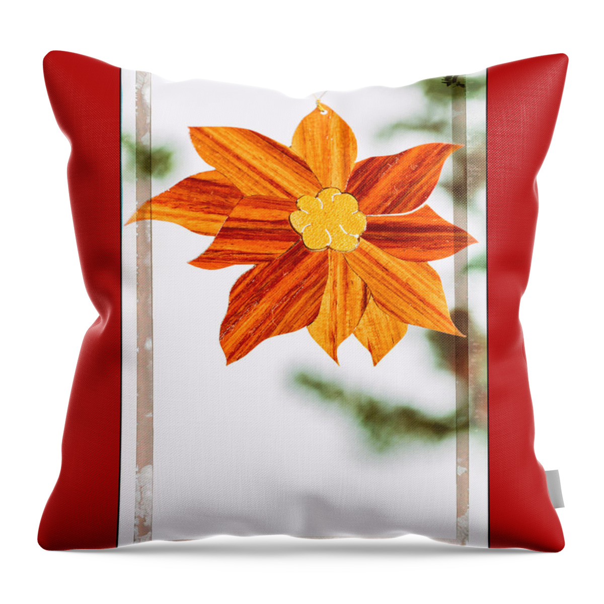 Christmas Throw Pillow featuring the photograph Holiday Pointsettia Art Ornament in Red by Jo Ann Tomaselli