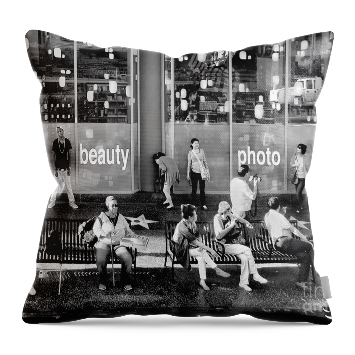 Hollywood Blvd Throw Pillow featuring the photograph Hollywood Blvd Stars.BW by Jennie Breeze