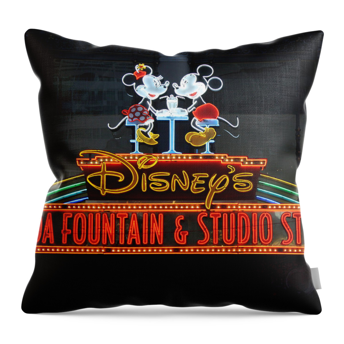 Soda Fountain & Studio Store Throw Pillow featuring the photograph Hollywood Disney by David Nicholls