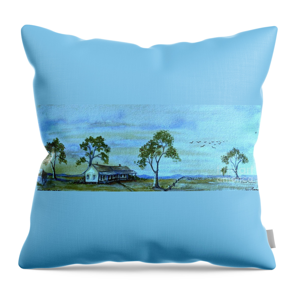 Australian Landscape Throw Pillow featuring the painting Home On The Range by Leanne Seymour