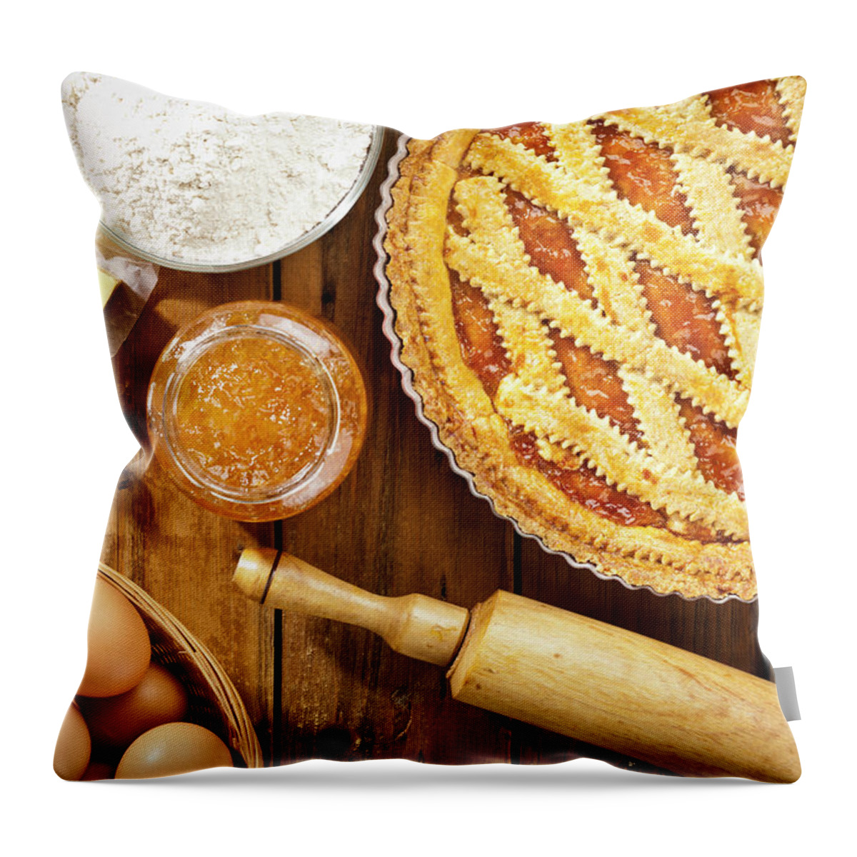 Breakfast Throw Pillow featuring the photograph Homemade Italian Crostata With by Fcafotodigital