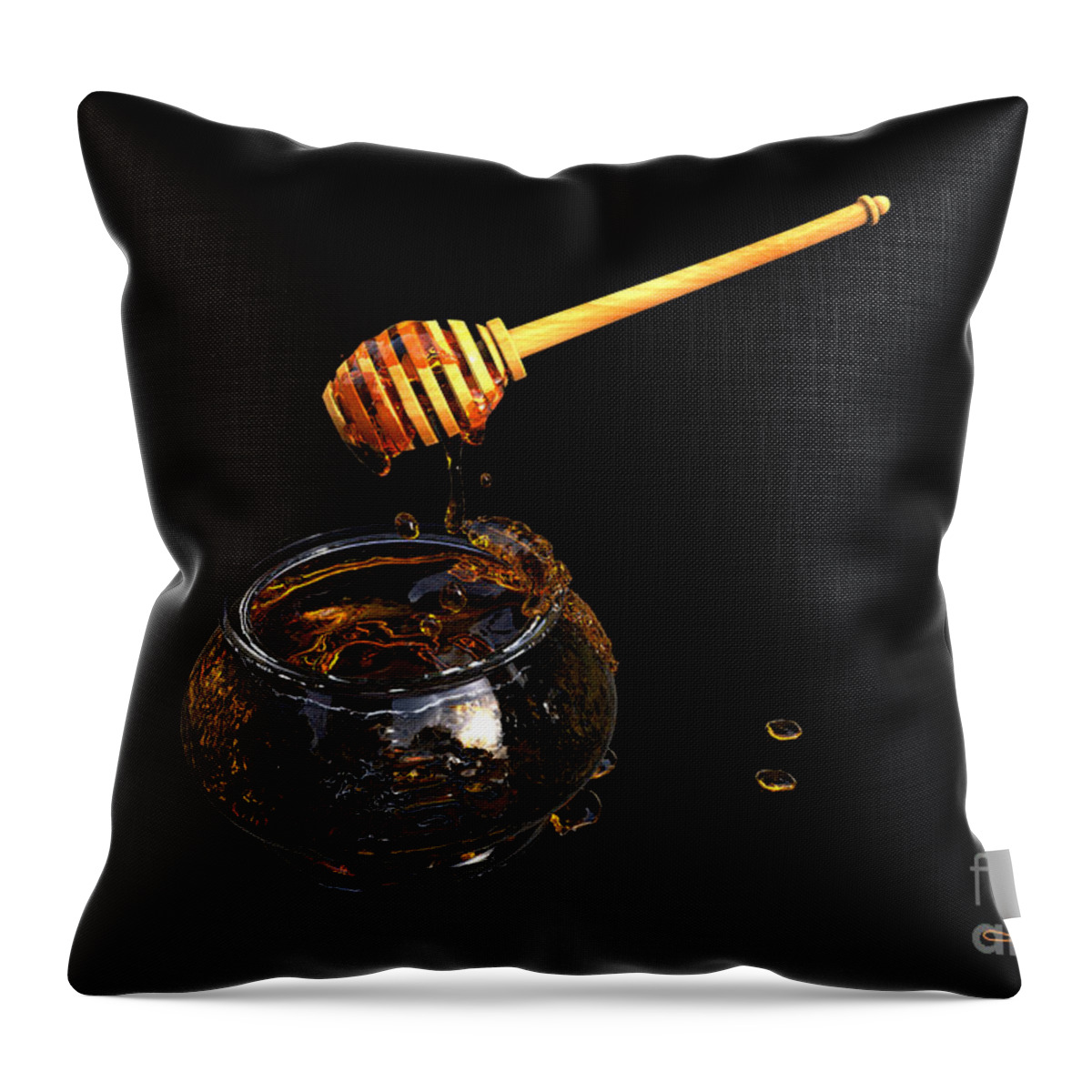 Kitchen Throw Pillow featuring the digital art Honey and Ladle by William Ladson