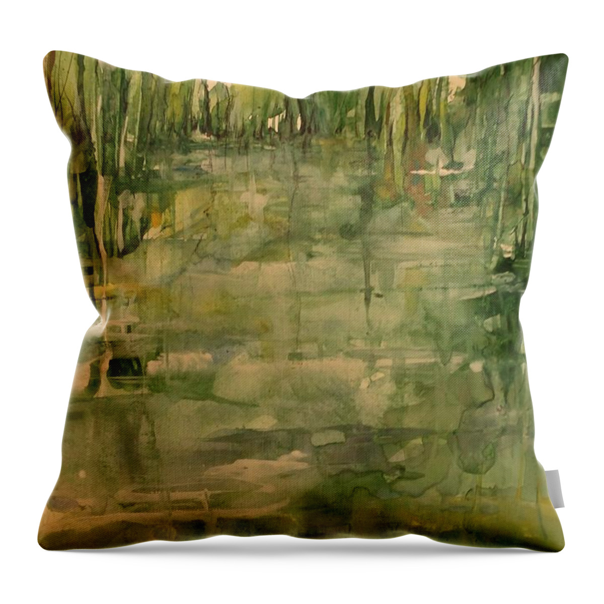 Honey Island. Swamp Throw Pillow featuring the painting Honey Island Swamp in Green by Robin Miller-Bookhout