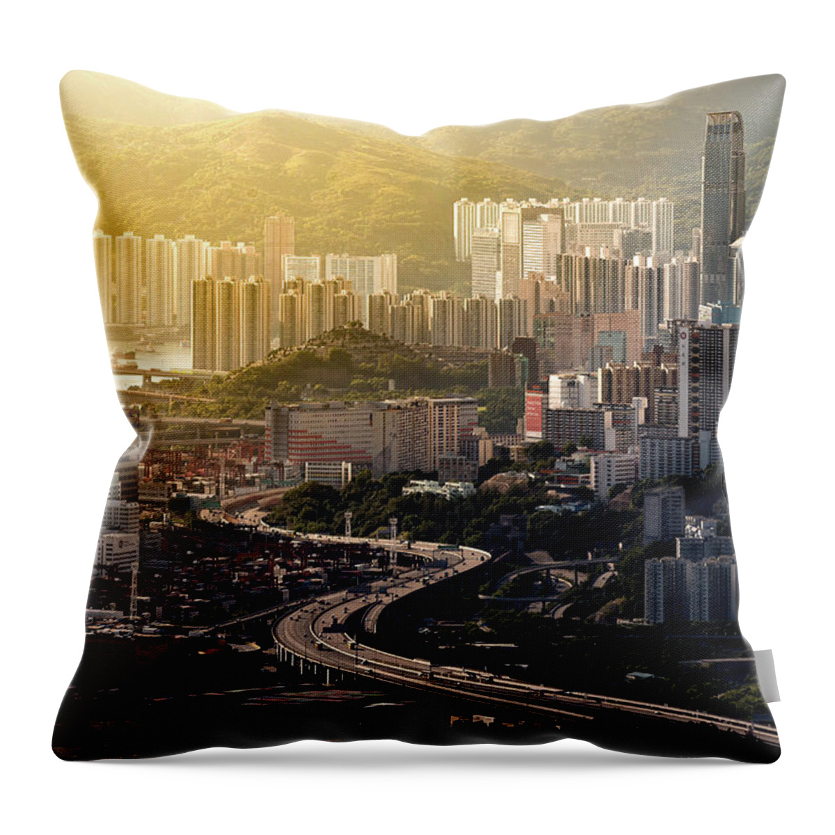 Apartment Throw Pillow featuring the photograph Hong Kong Curves by Ratnakorn Piyasirisorost