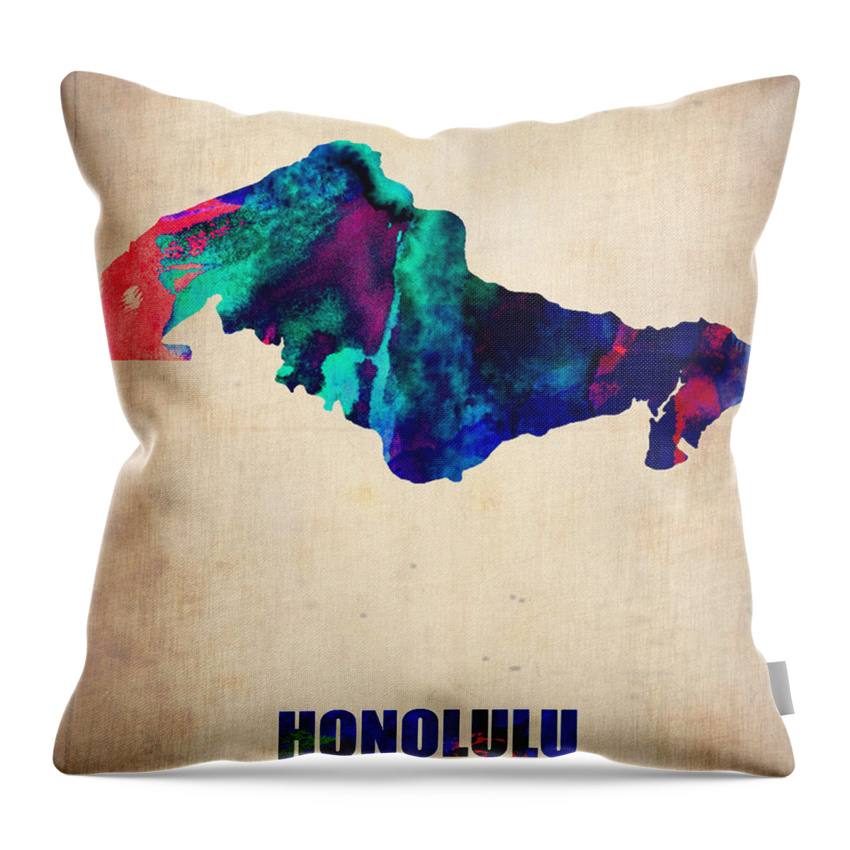 Honolulu Throw Pillow featuring the painting Honolulu Watercolor Map by Naxart Studio