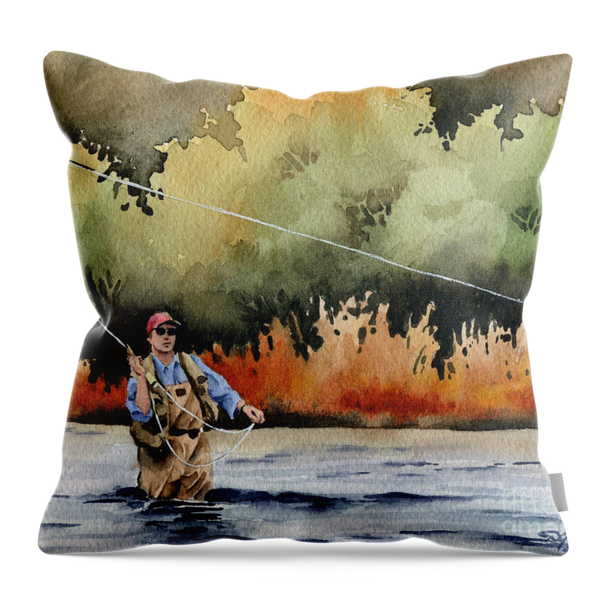 Fly Throw Pillow featuring the painting Hooked Up by David Rogers