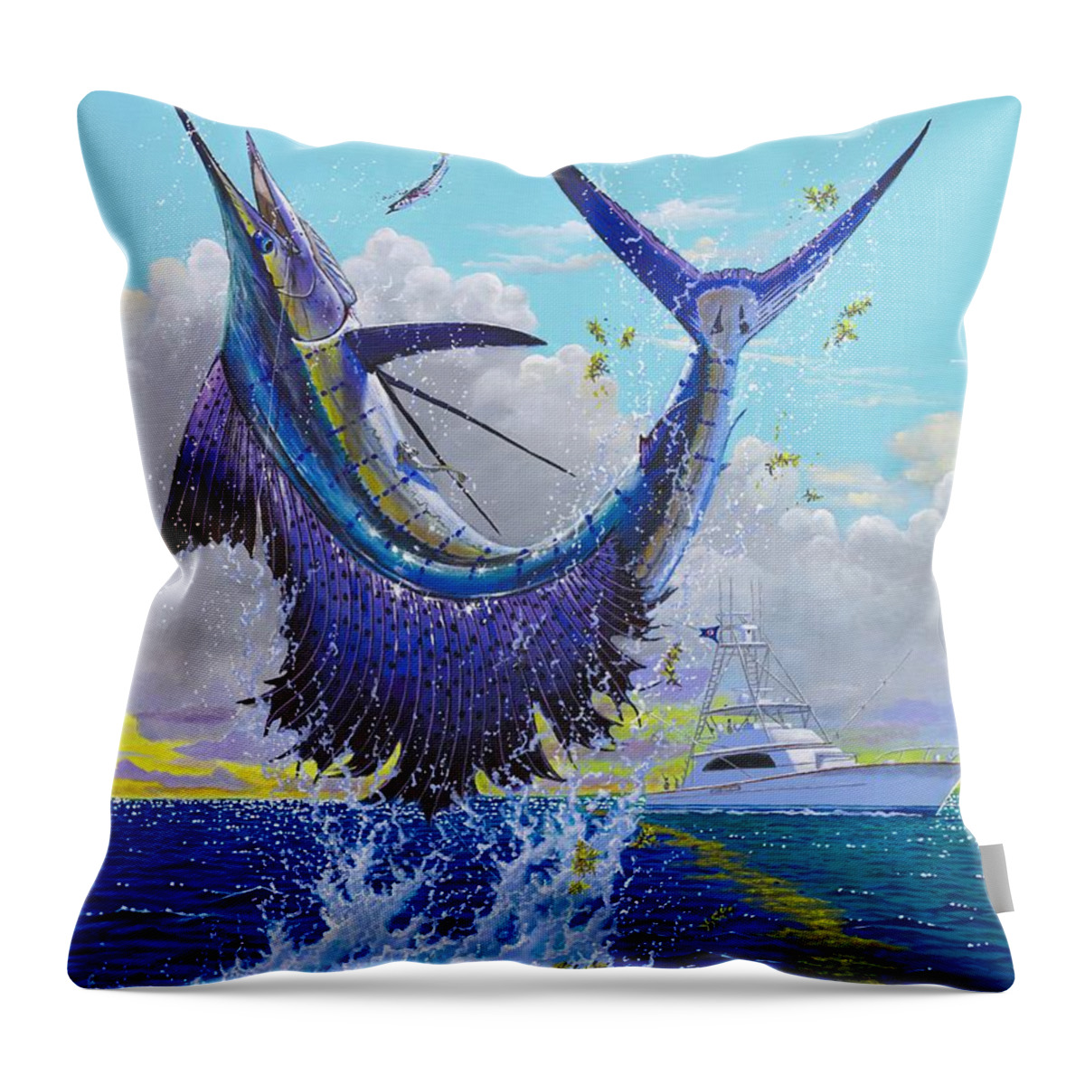 Sailfish Throw Pillow featuring the painting Hooked Up Off004 by Carey Chen