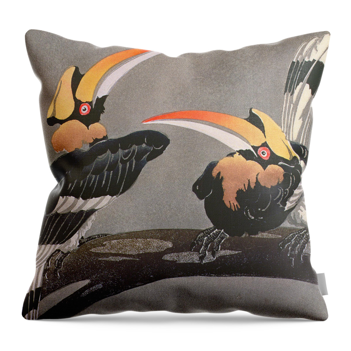 Palmer Throw Pillow featuring the painting Hornbills by Ethleen Palmer