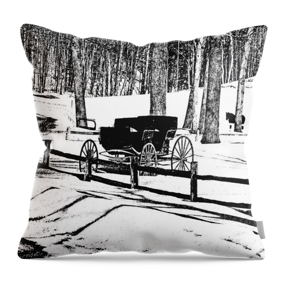 Michigan Throw Pillow featuring the photograph Horse and Buggy - No Work Today a Black and White Abstract by Janice Adomeit