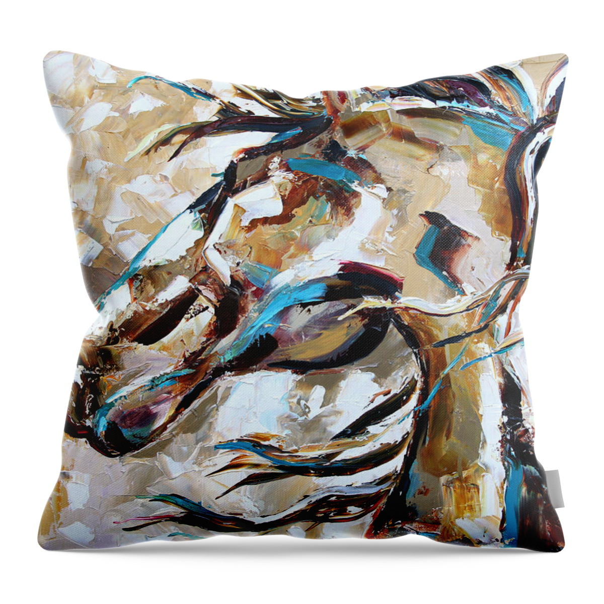 Horse Paintings Throw Pillow featuring the painting Horse in Snow by Laurie Pace