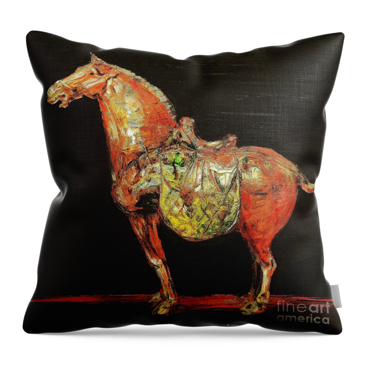 Horse.zheng Li. Li Zhengzheng Li.Ƹ衣ơʡ Throw Pillow featuring the painting Horse No.2 by Zheng Li