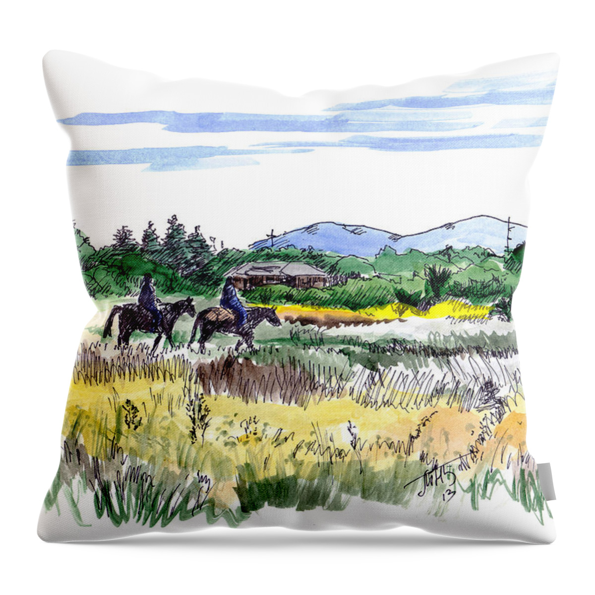 Horse Riding Throw Pillow featuring the painting Horse Riding by Masha Batkova