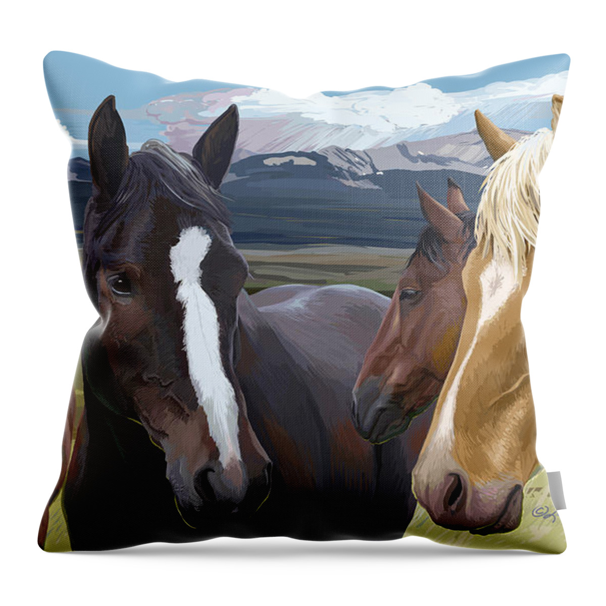 Animals Throw Pillow featuring the painting Horse Talk by Pam Little