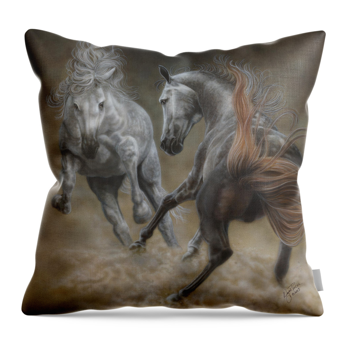 North Dakota Artist Throw Pillow featuring the painting Horseplay II by Wayne Pruse