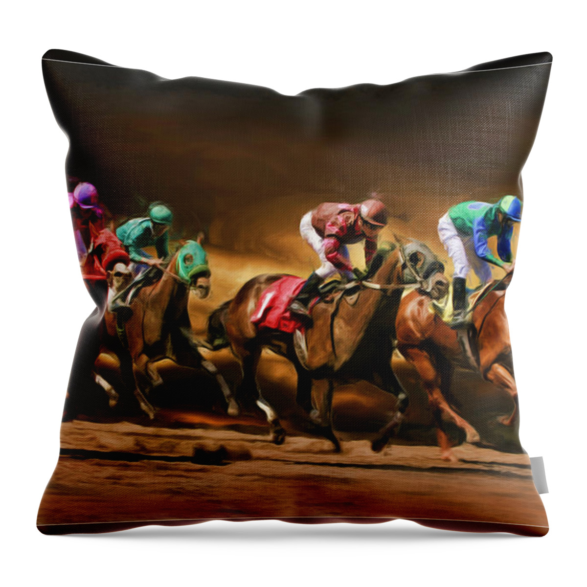 Horse Throw Pillow featuring the photograph Horses 4 at finish by Blake Richards