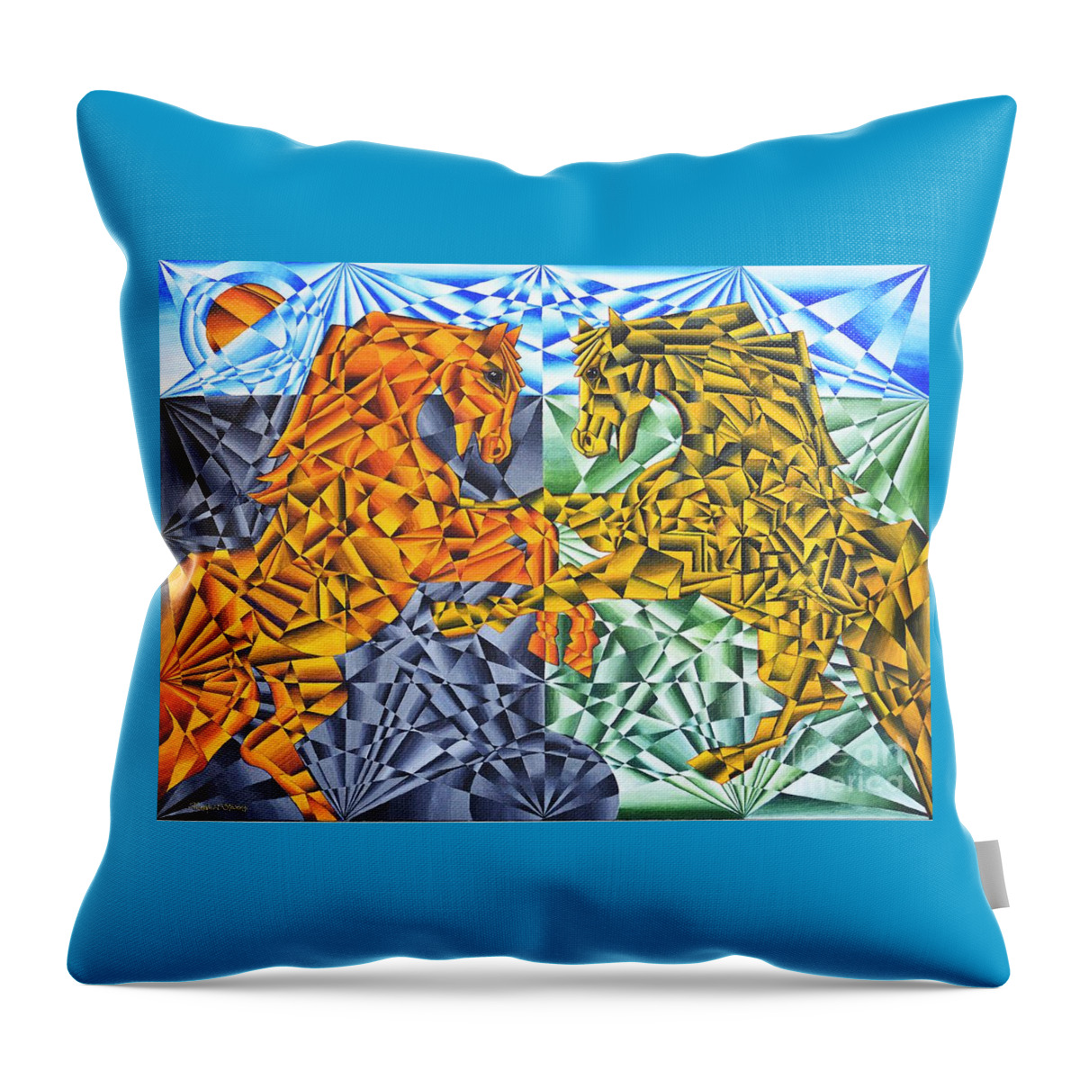 Two Horses Throw Pillow featuring the painting Horses of a Different Color by Joseph J Stevens