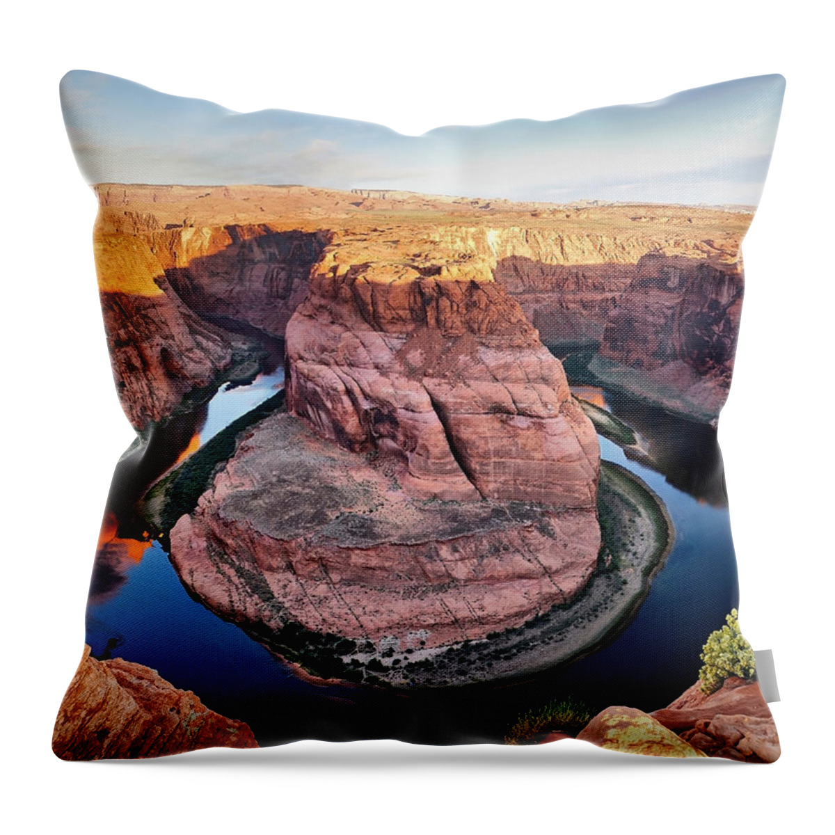 Horseshoe Bend Art Throw Pillow featuring the photograph Horseshoe Bend at Sunrise - Page Arizona by Gregory Ballos