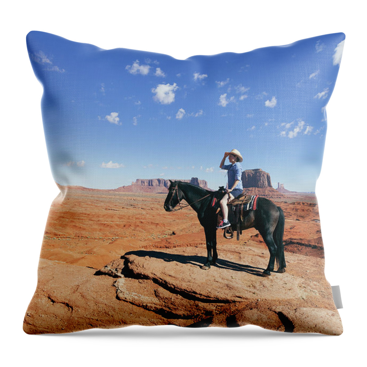 Horse Throw Pillow featuring the photograph Horsewoman Atop Johns Ford Point by Tuan Tran