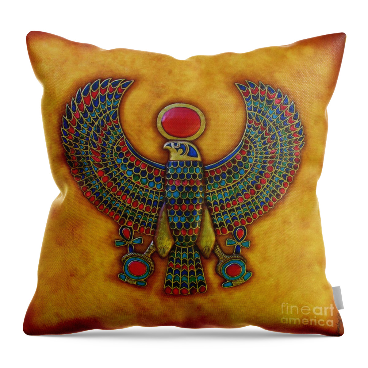 Horus Throw Pillow featuring the mixed media Horus by Joseph Sonday