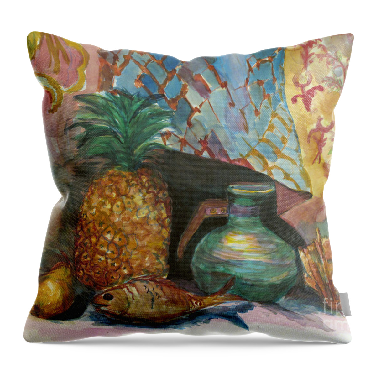 Still Life Throw Pillow featuring the painting Hospitality by Carol Oufnac Mahan