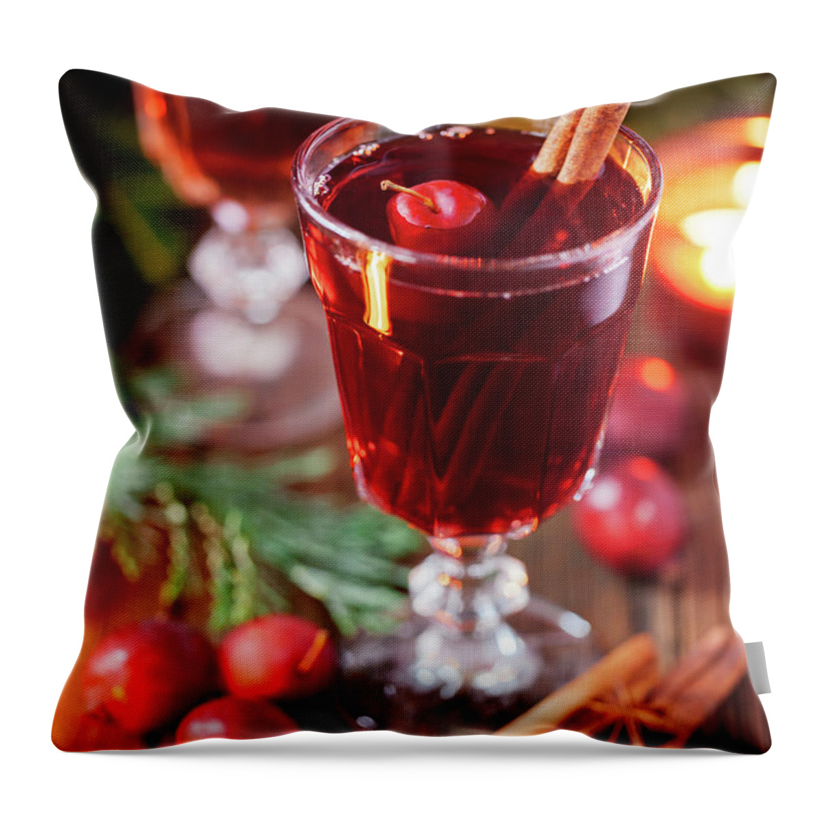 Needle Throw Pillow featuring the photograph Hot Mulled Wine With Crab Apples by 5ugarless